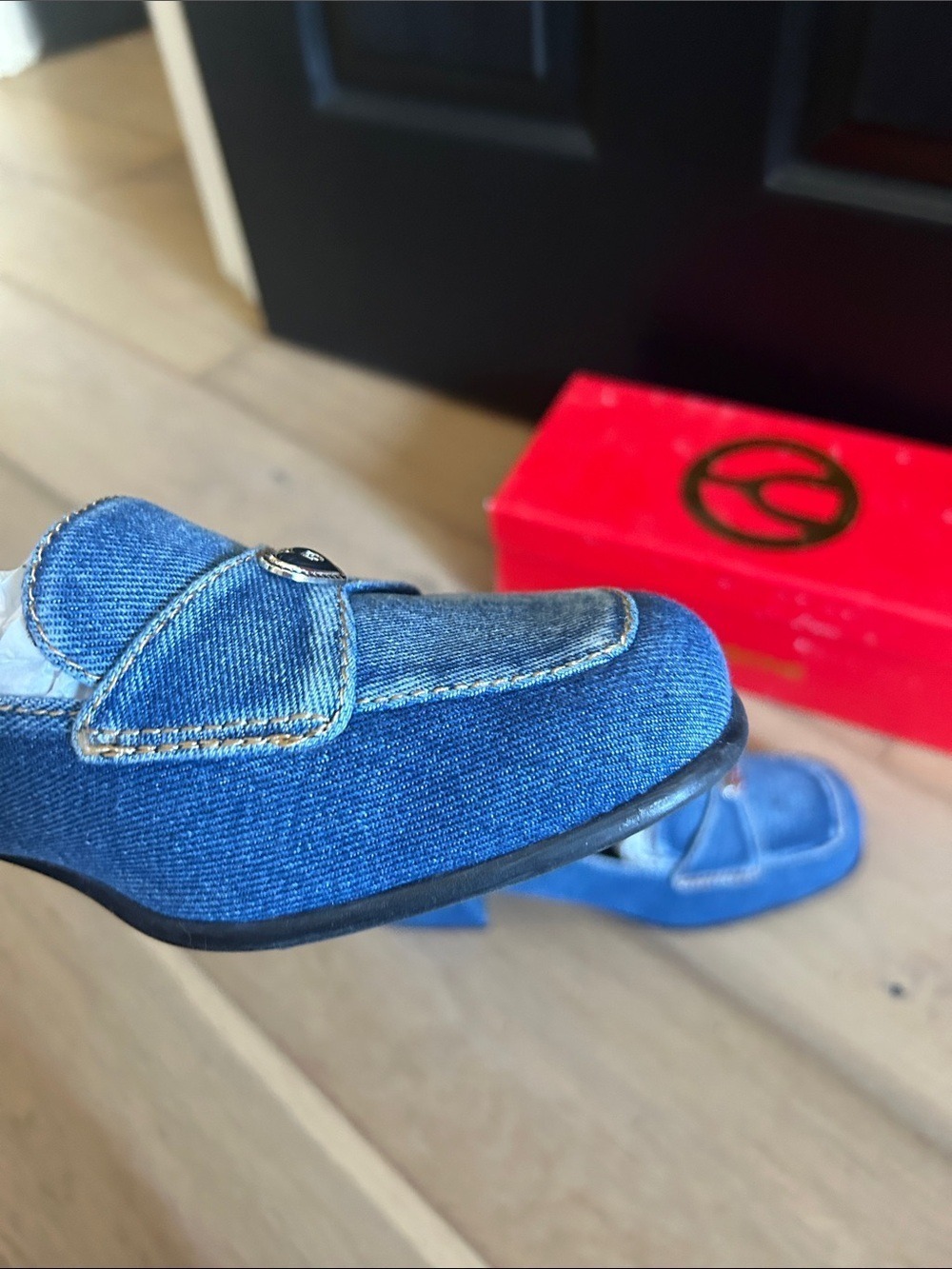 Wishbone Denim Block Heel Loafers - Picture 7 of 7